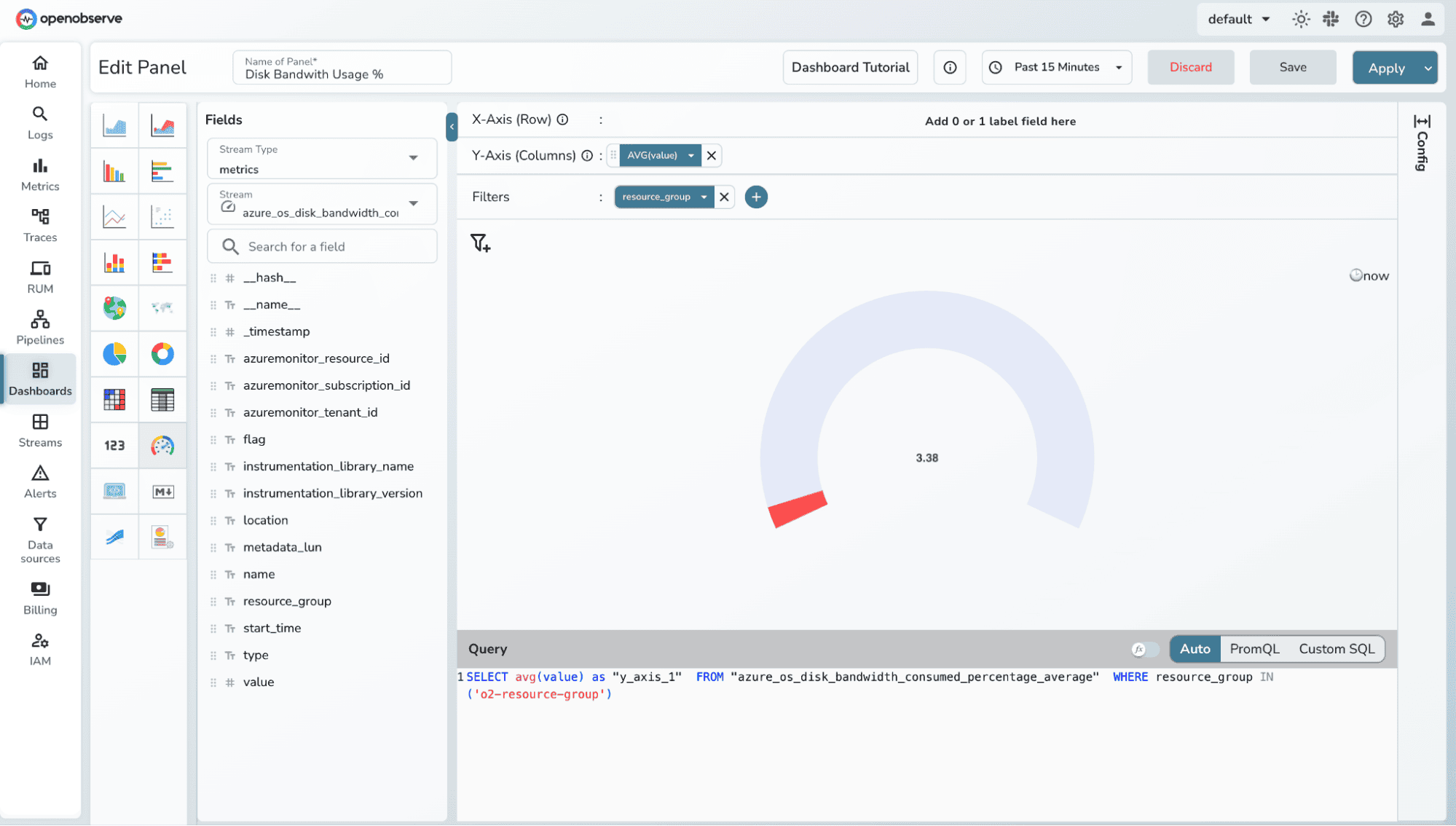 Visualize Azure metrics in OpenObserve