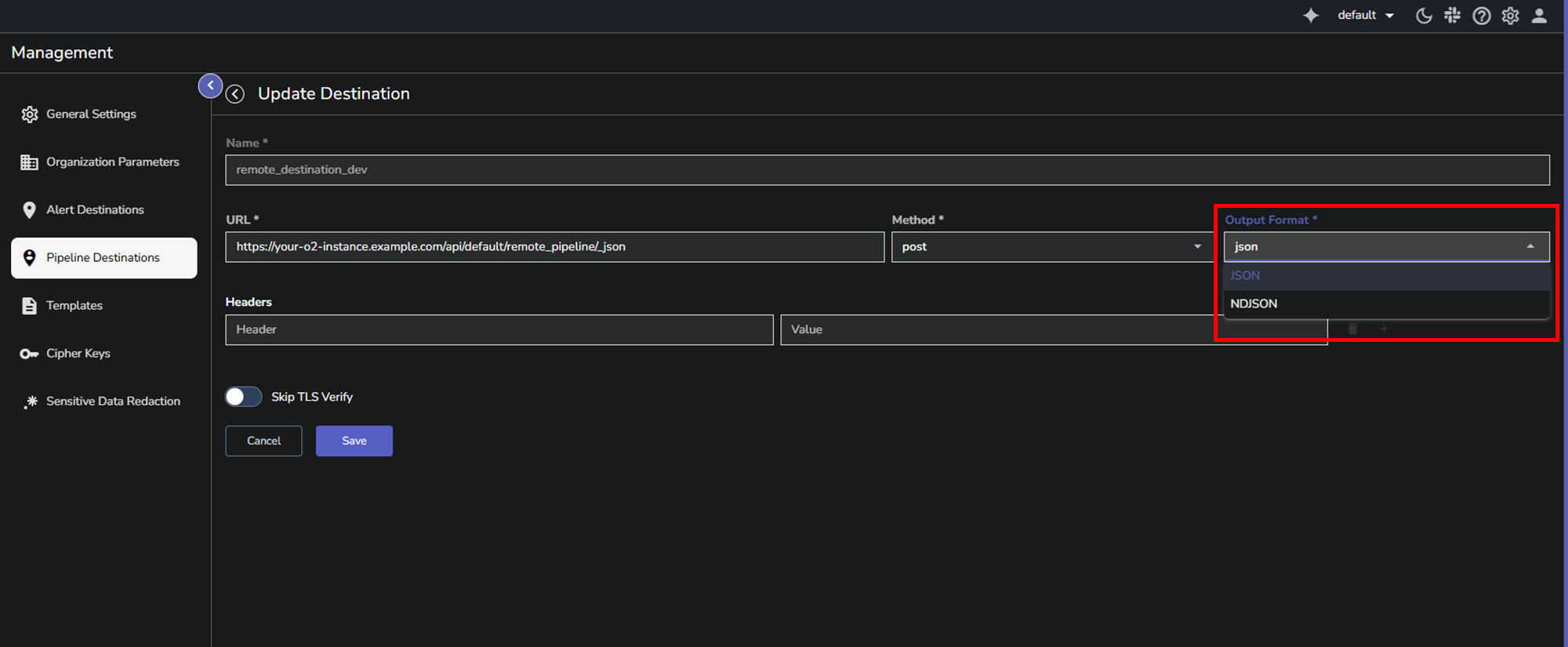 config-remote-destination-output-format