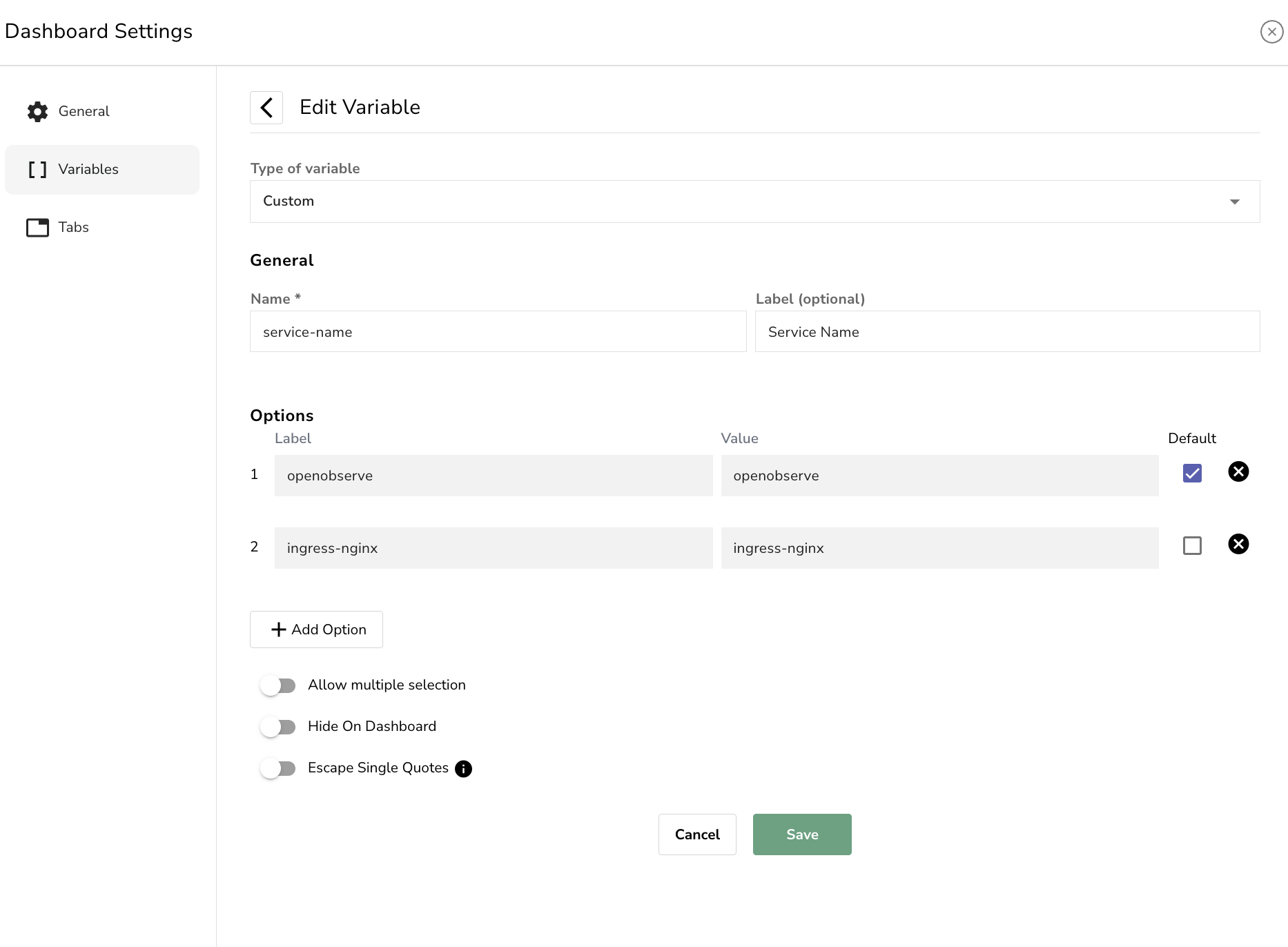 Custom variable