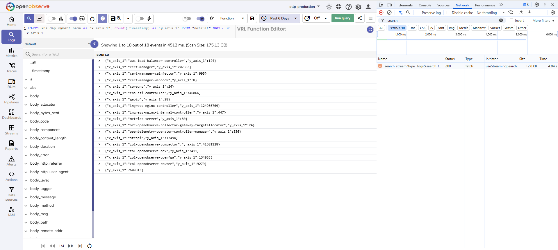 Logs page first run