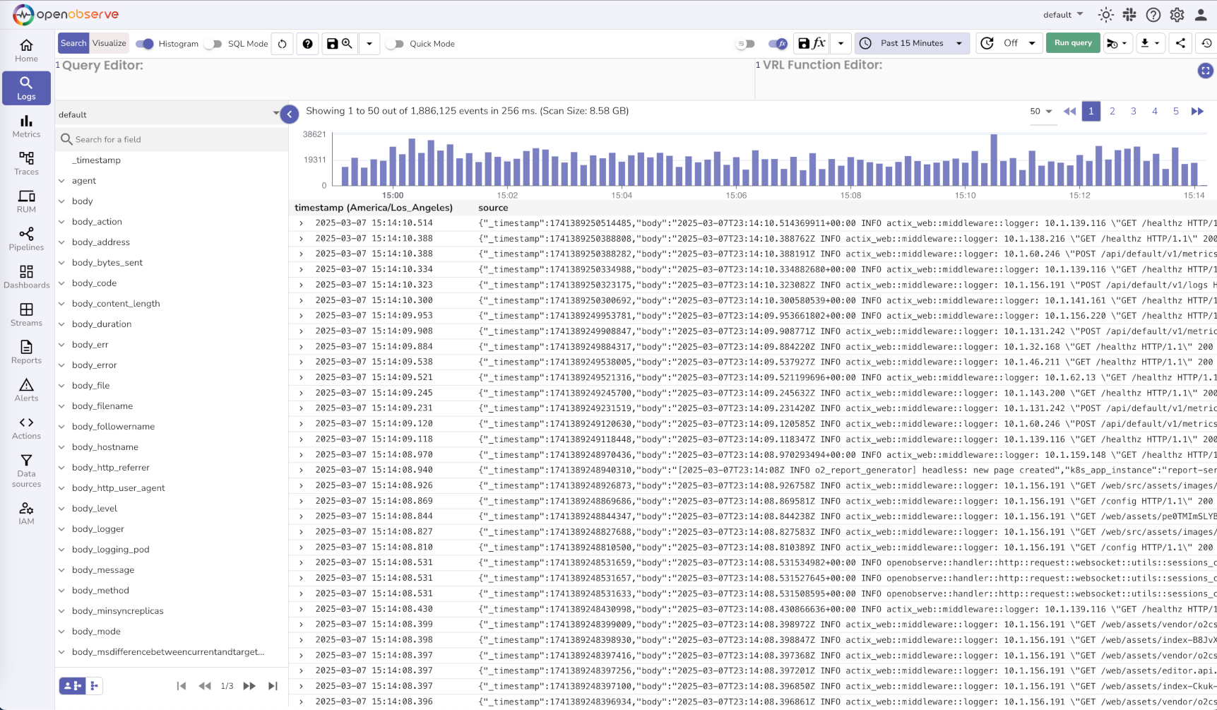Logs page