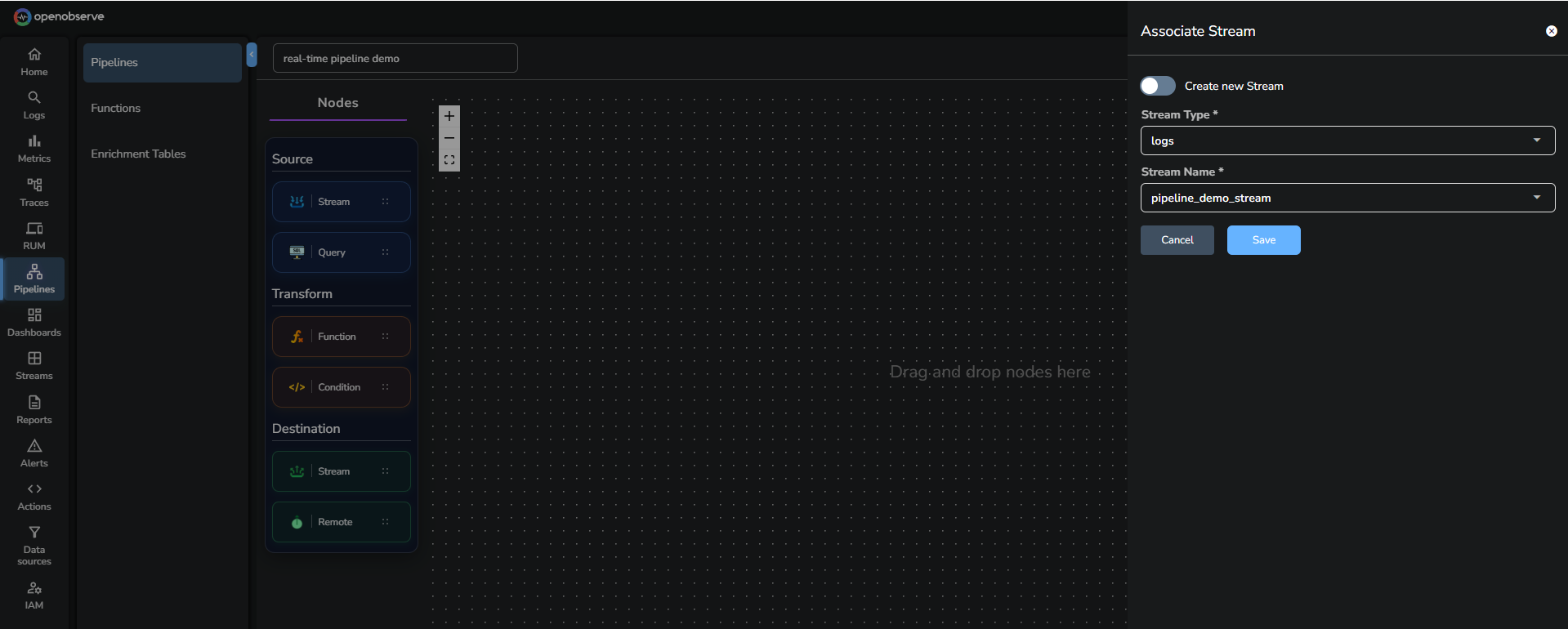 Select an existing stream