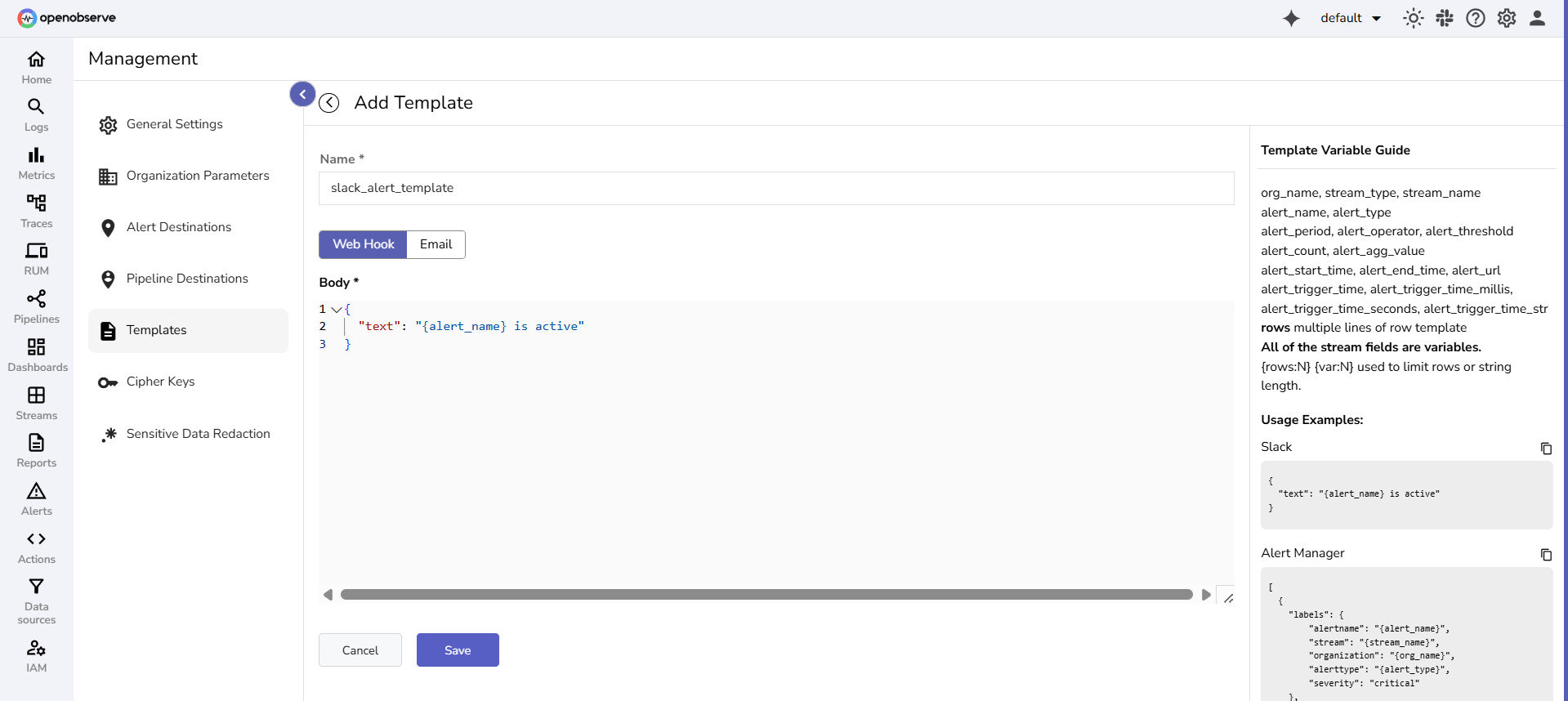 Alert Destination -Webhook