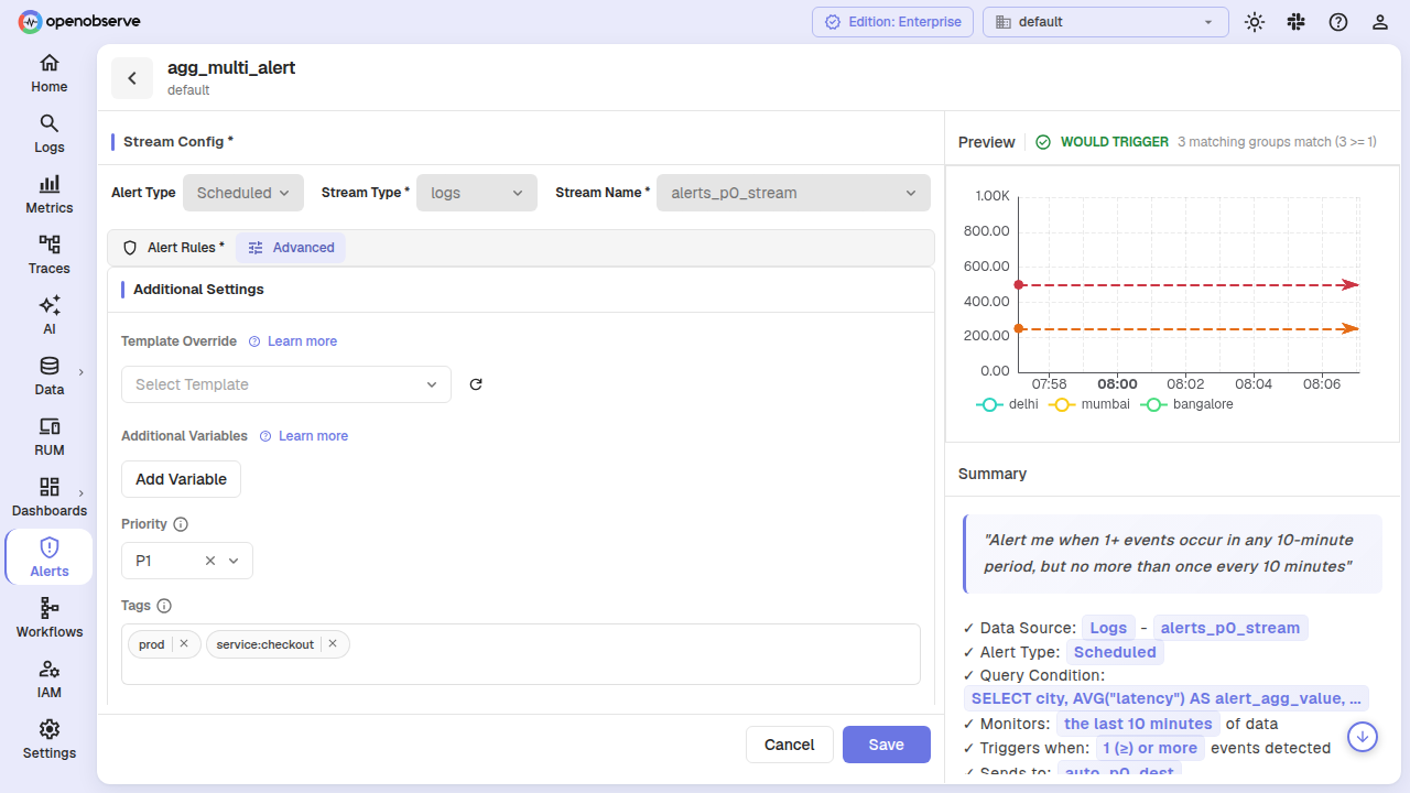 tags input field in alert form